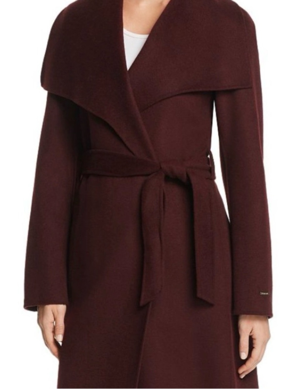Tahari Belted Wrap Winter Coat in Deep Plum/Burgundy